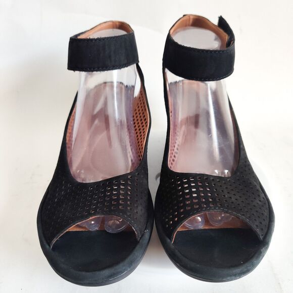 Clarks Comfort Sandals Size 10 Reedly Salene Black Suede Wedge Heel Platform - Picture 5 of 12